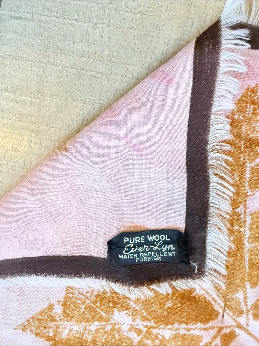 VTG Leaf Print large Square wool scarf 30.5 x 30.5 Pink Burgundy brown mustard